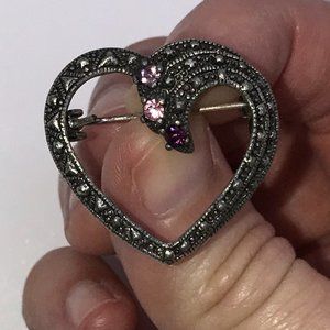 Pewter Rhinestone Heart Pin
